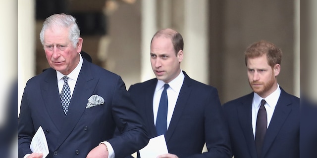 Prince Harry (right) has stepped down as a royal.  His father, Prince Charles (left), and brother Prince William (center), will be king in the future.  (Photo by Chris Jackson / Getty Images)